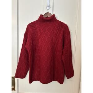 J. Crew Cable Knit Wool Turtleneck Sweater Womens Size Large Red Classic